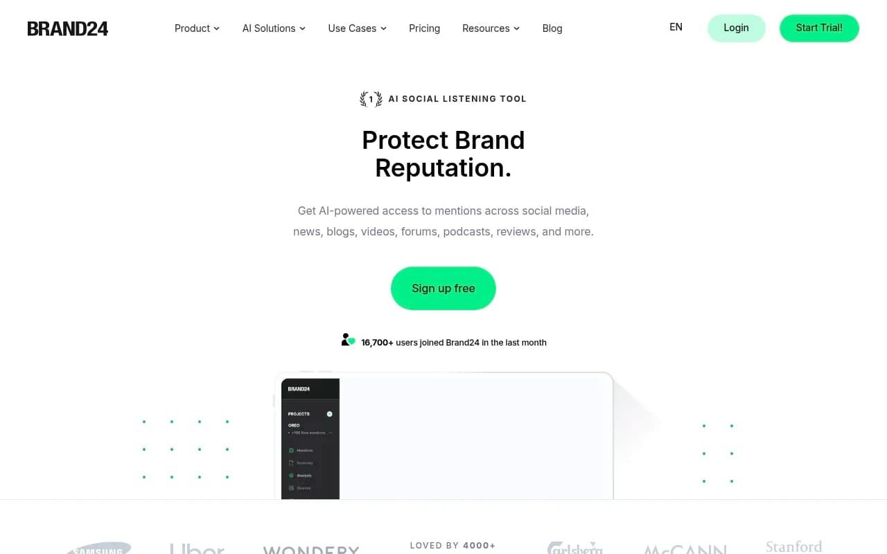 Screenshot of Brand24 website