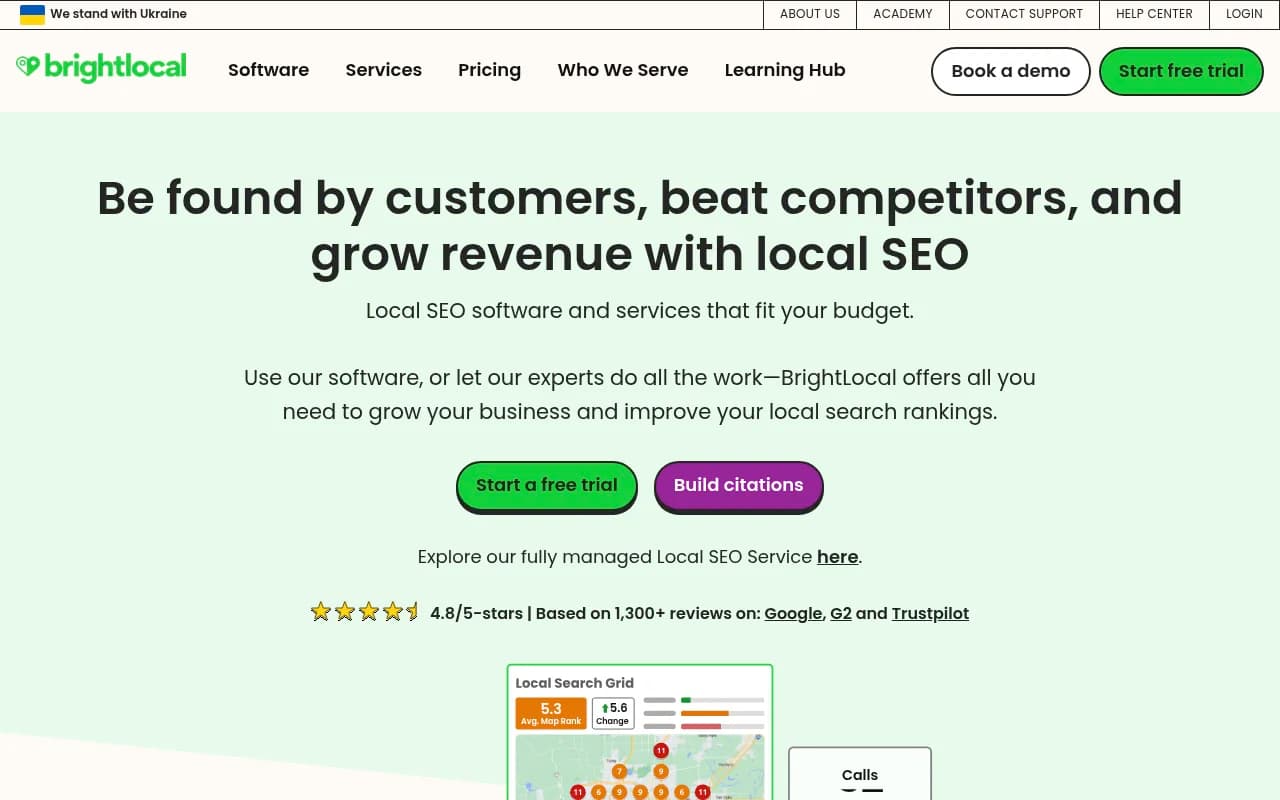 Screenshot of BrightLocal website