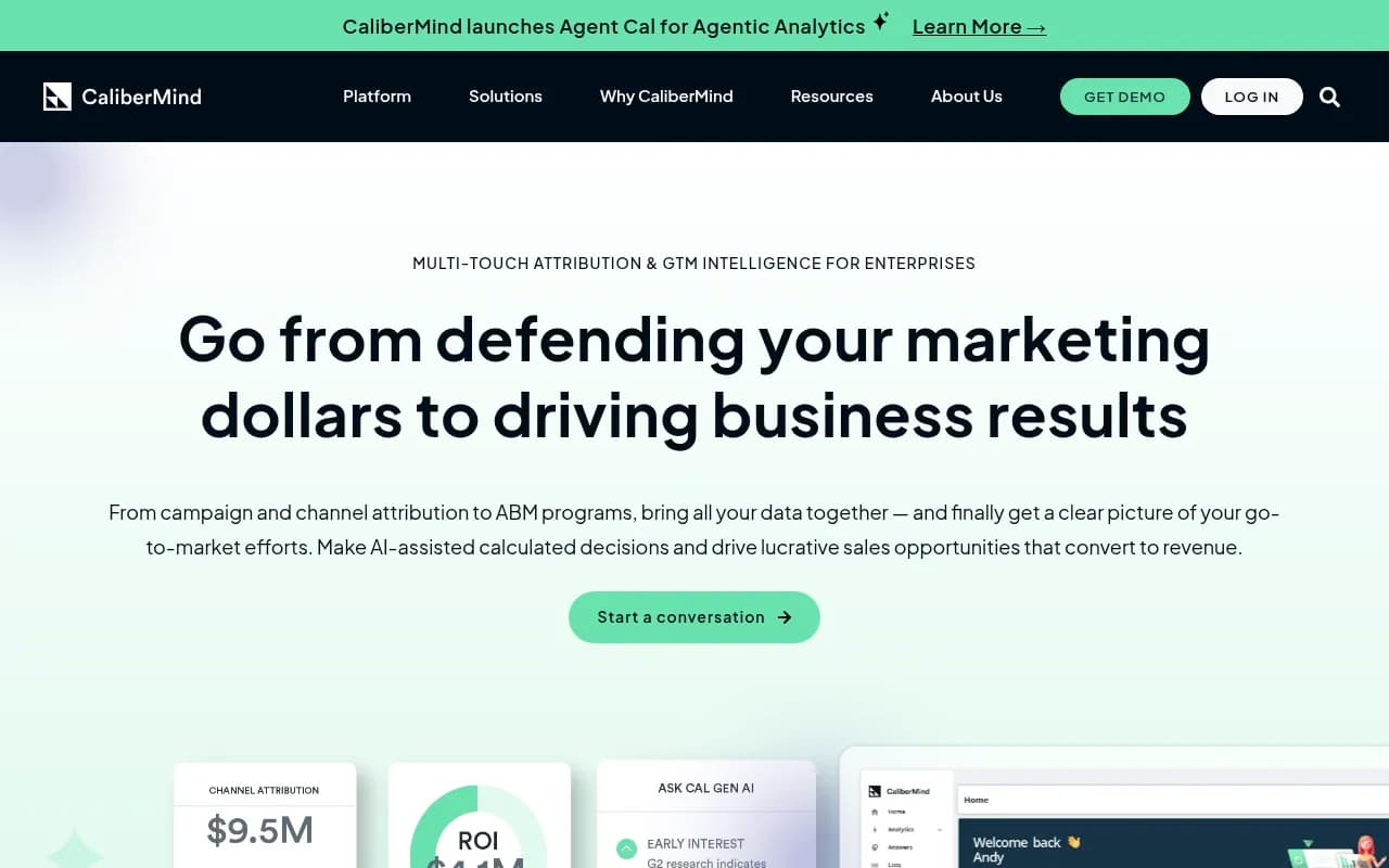 Screenshot of CaliberMind website