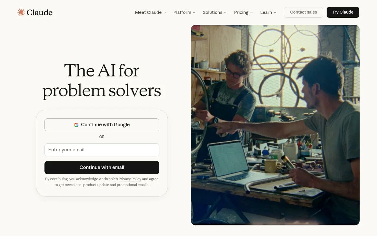 Screenshot of Claude website