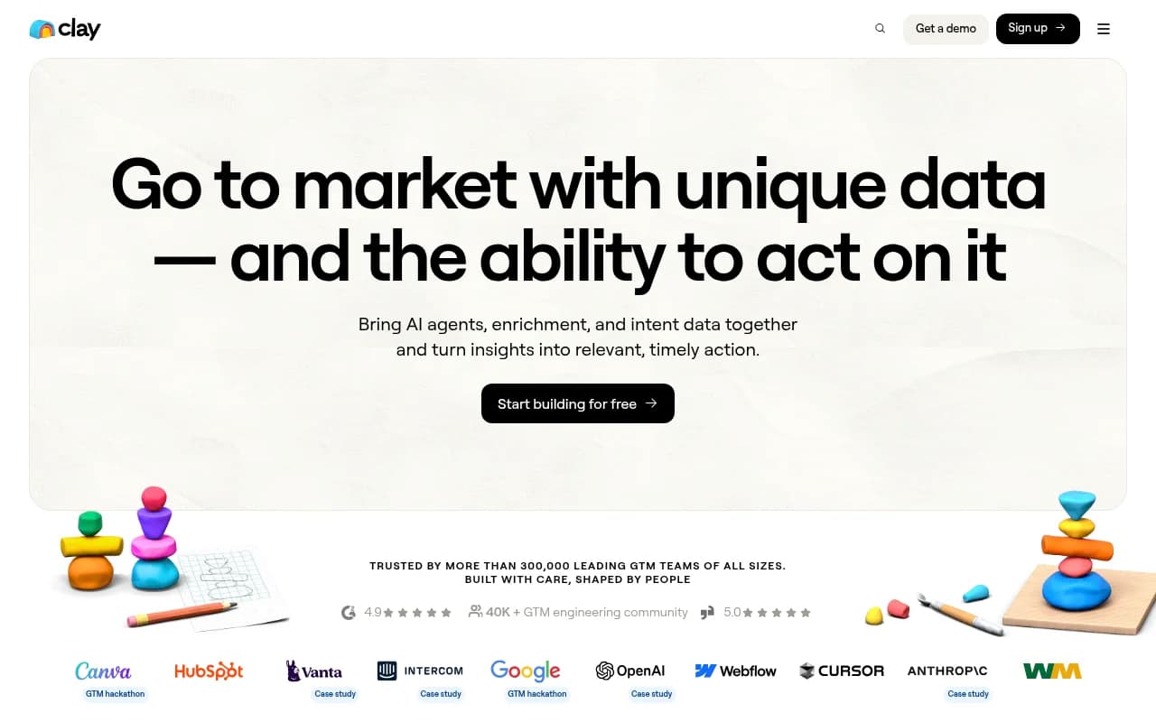 Screenshot of Clay website