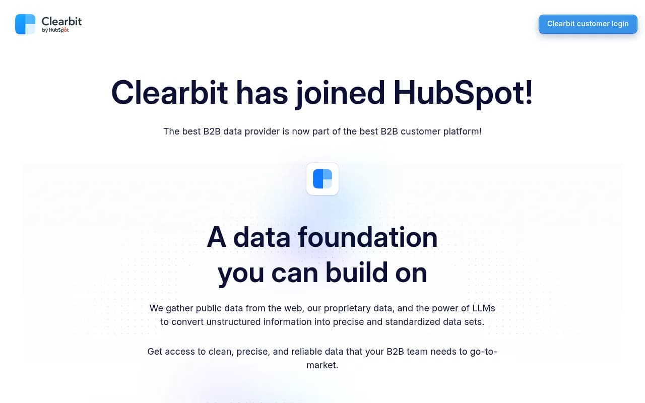Screenshot of Clearbit (now HubSpot Data Enrichment) website