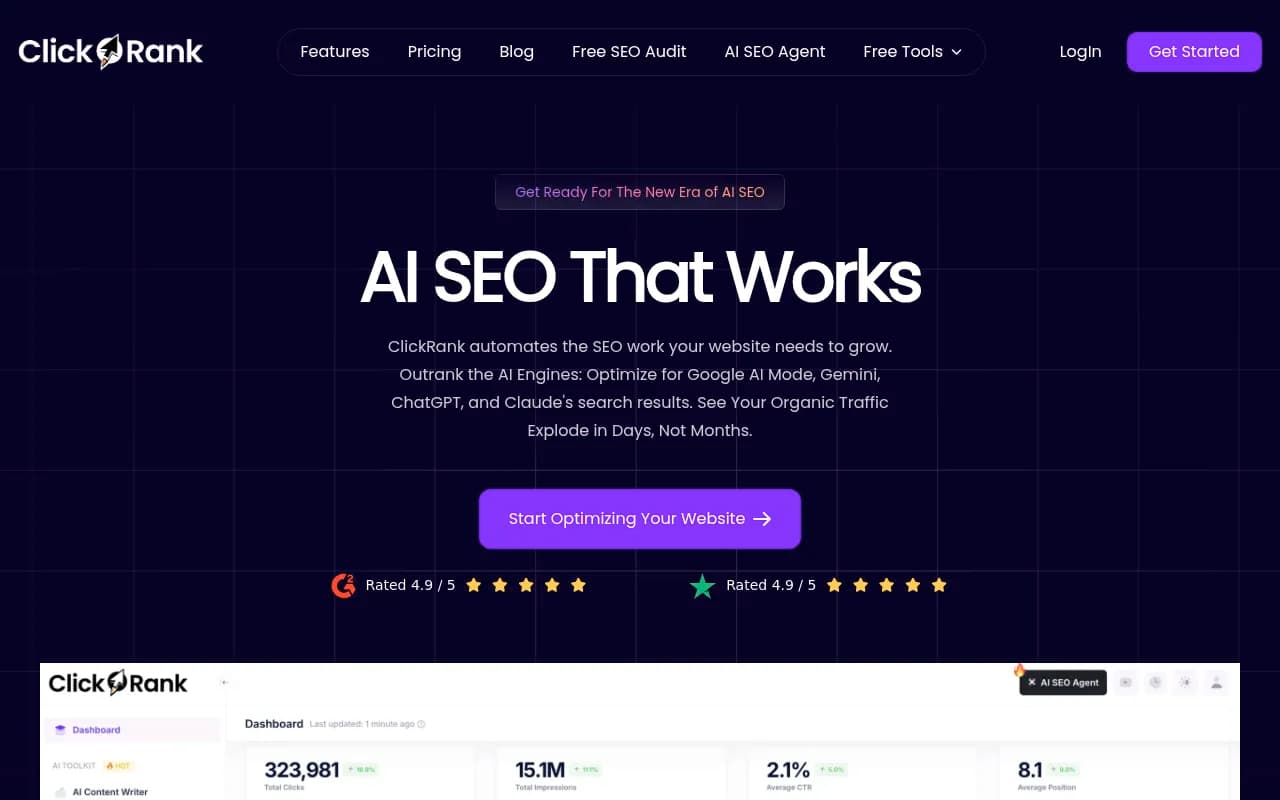 Screenshot of ClickRank AI website