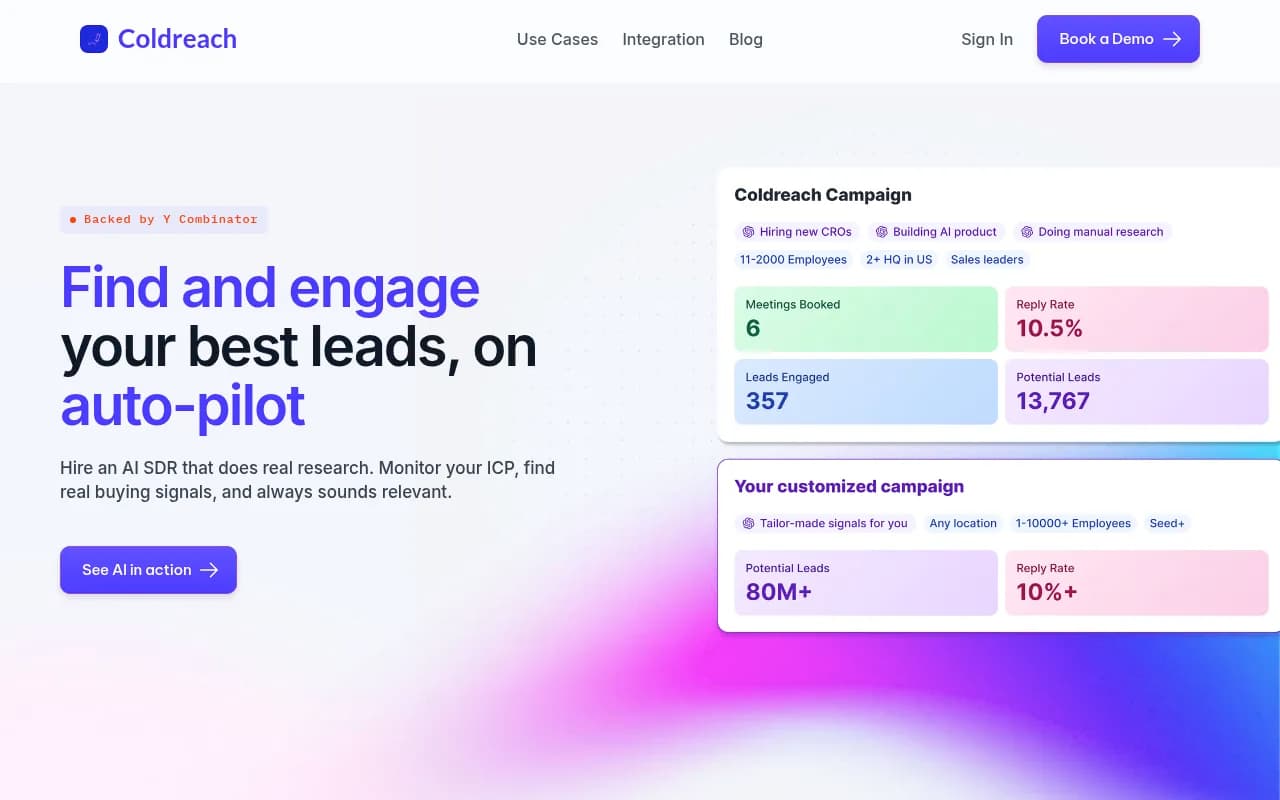 Screenshot of Coldreach website