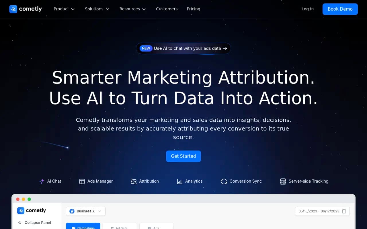 Screenshot of Cometly website