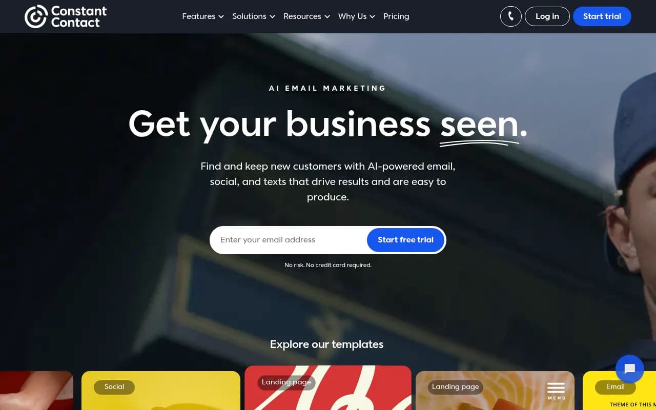 Screenshot of Constant Contact website