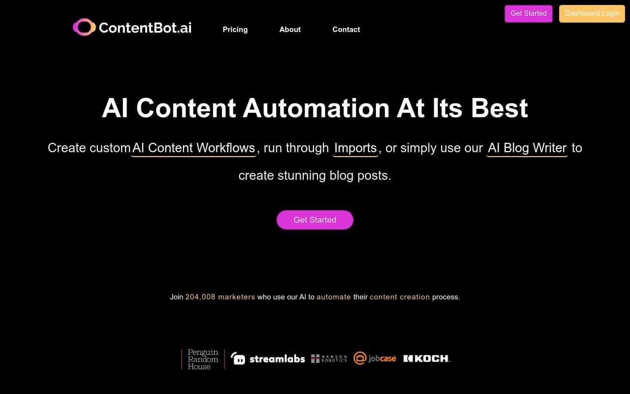 Screenshot of ContentBot website