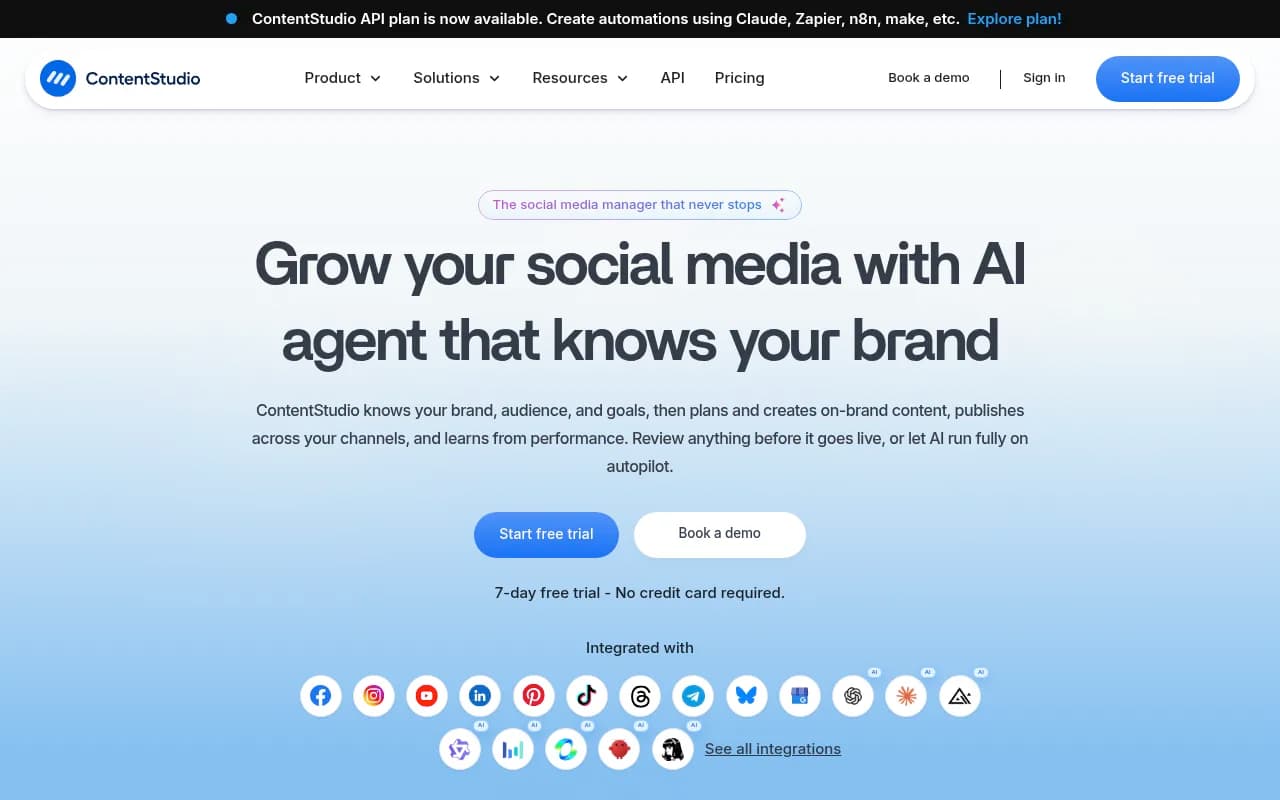 Screenshot of ContentStudio website