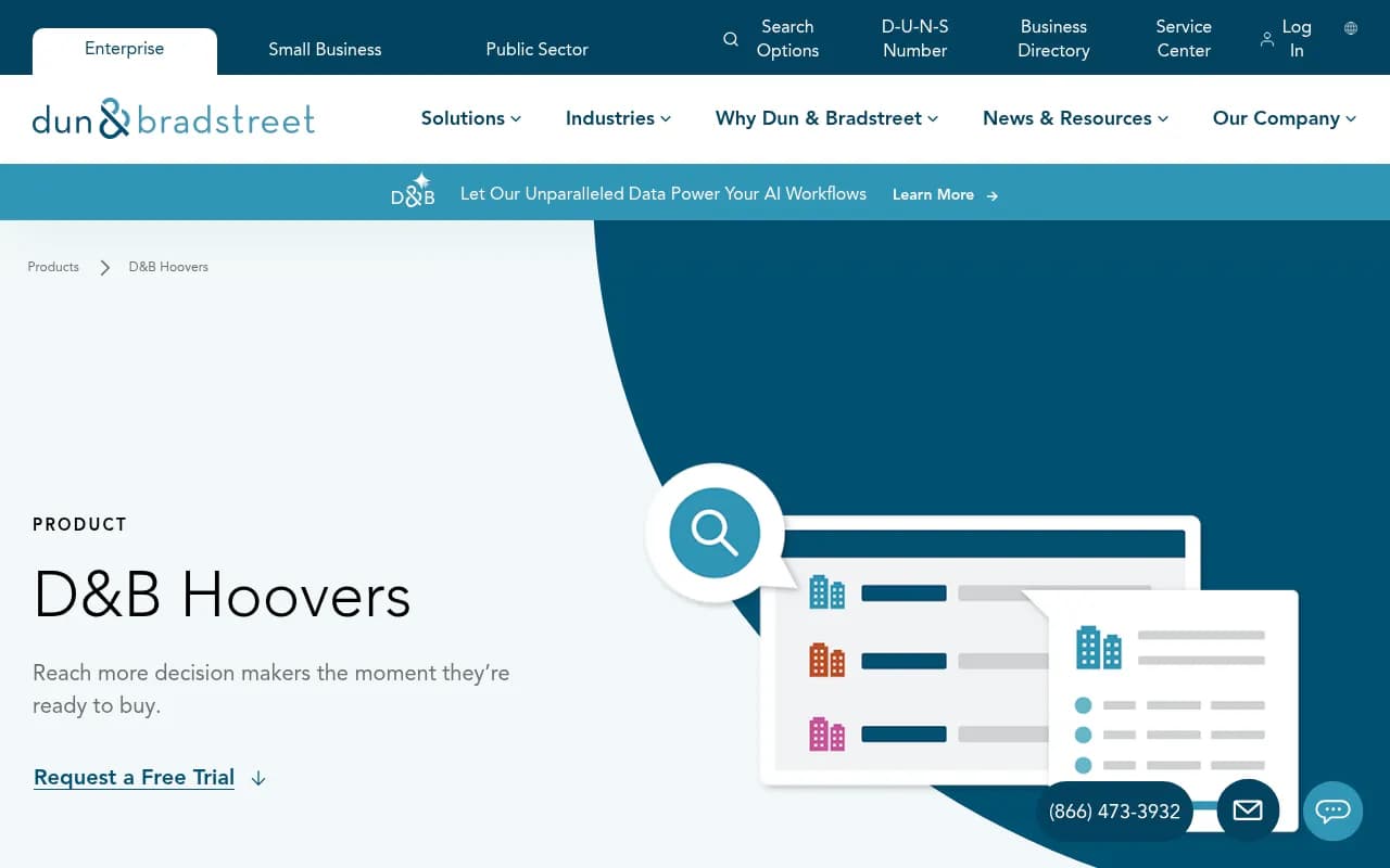 Screenshot of D&B Hoovers website