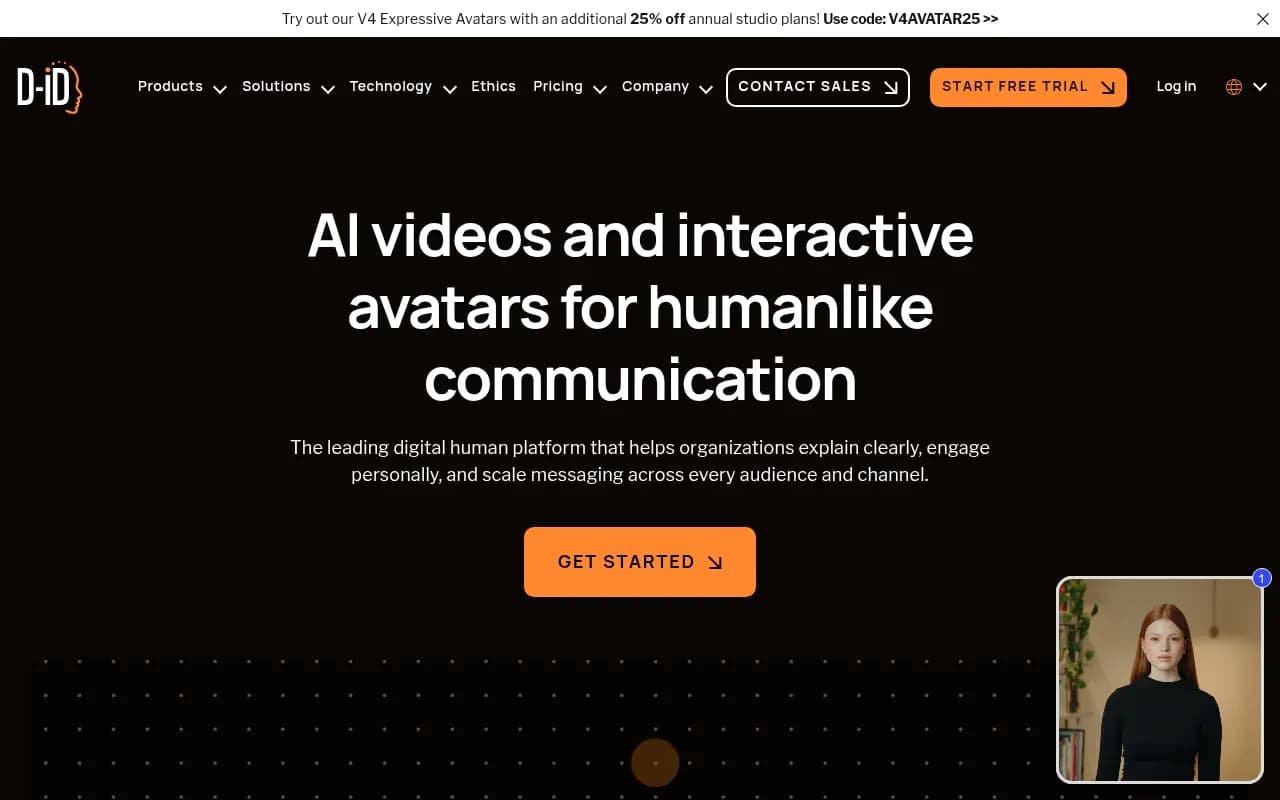 Screenshot of D-ID Creative Reality website