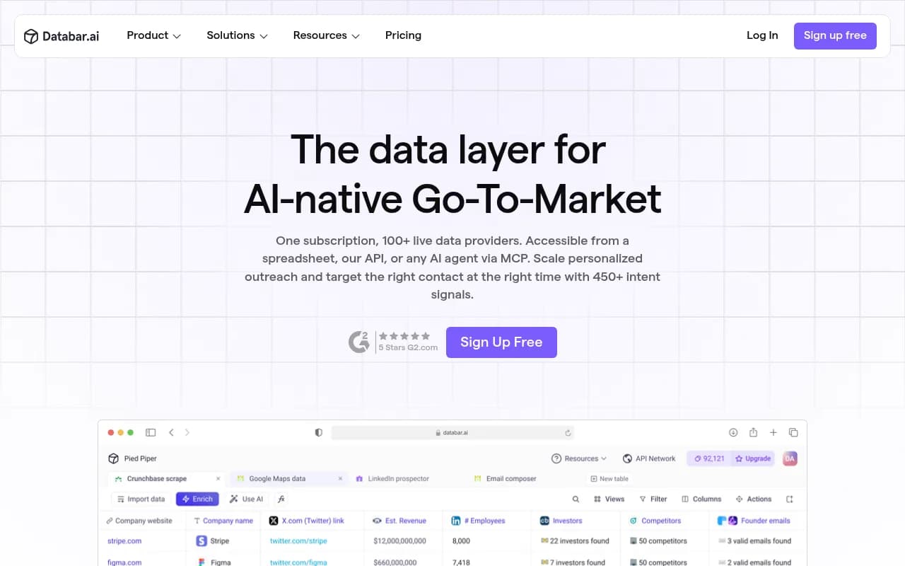 Screenshot of Databar.ai website