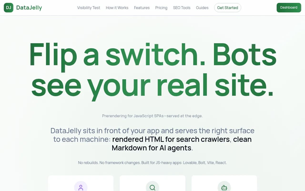 Screenshot of DataJelly website