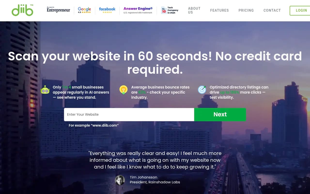 Screenshot of Diib website