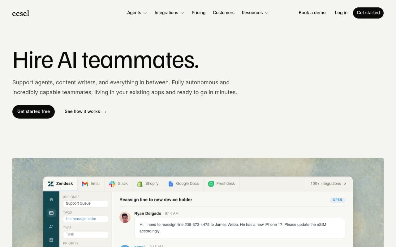 Screenshot of Eesel AI website