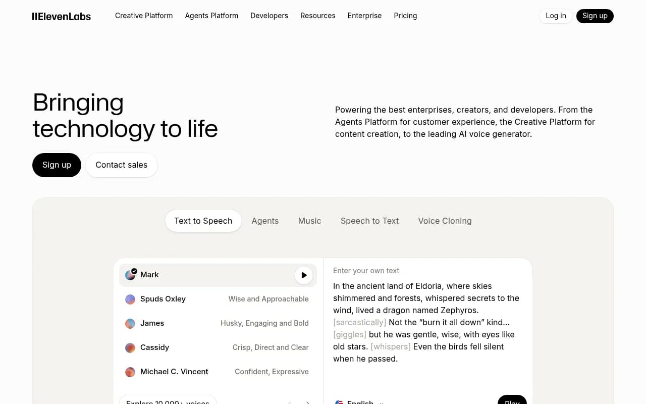 Screenshot of ElevenLabs website