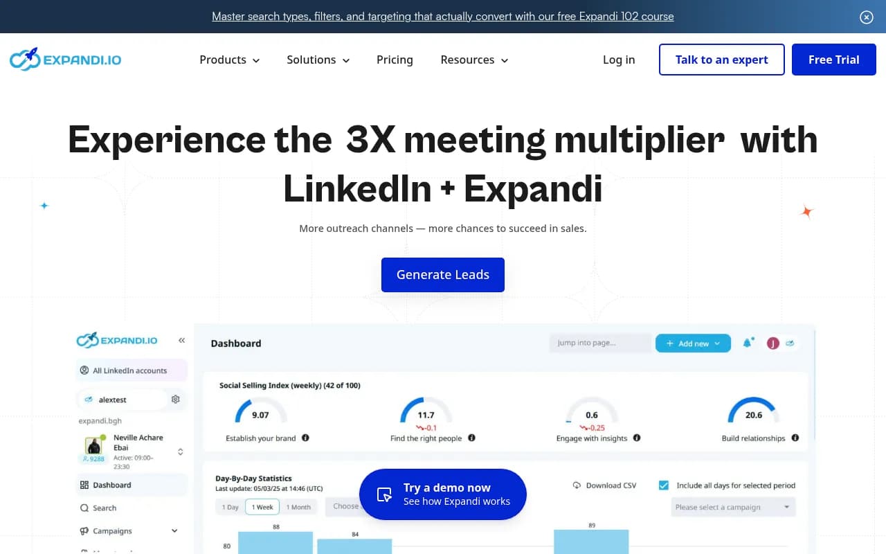 Screenshot of Expandi website