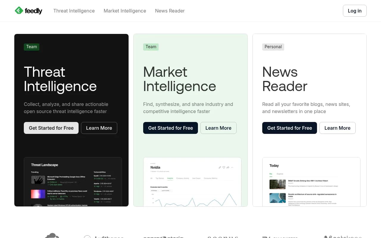 Screenshot of Feedly website