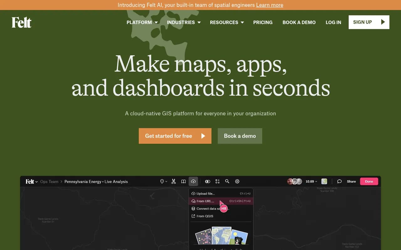 Screenshot of Felt website