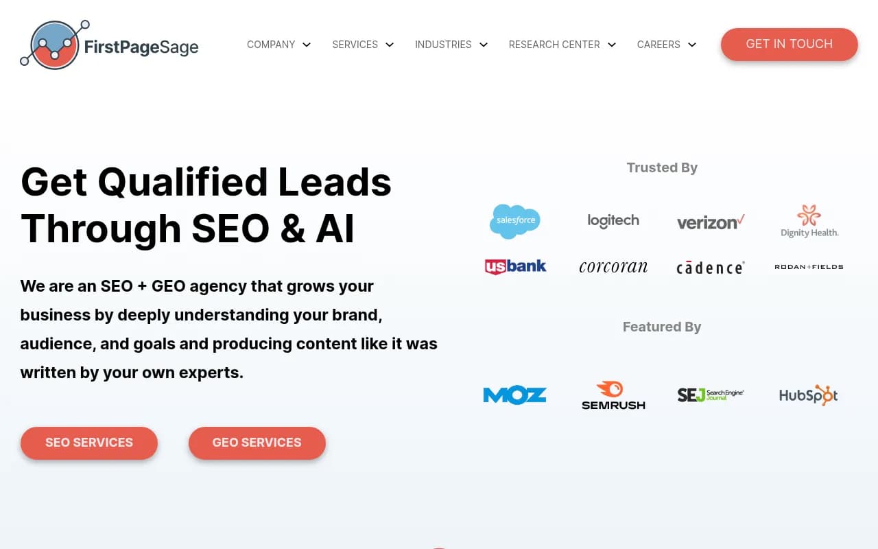 Screenshot of First Page Sage website