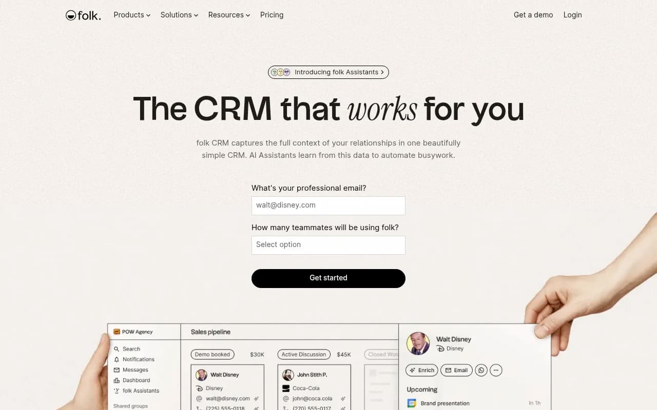 Screenshot of Folk CRM website