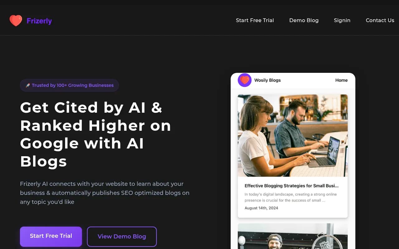 Screenshot of Frizerly website