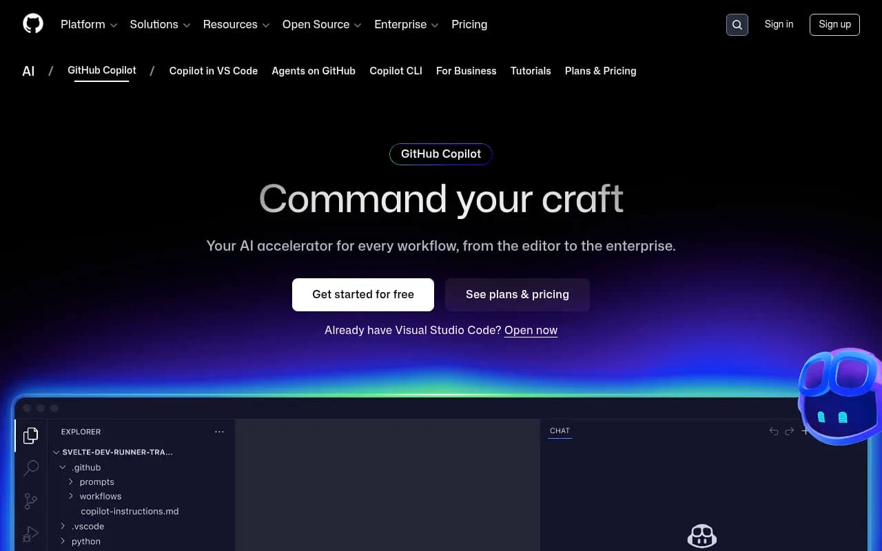 Screenshot of GitHub Copilot website