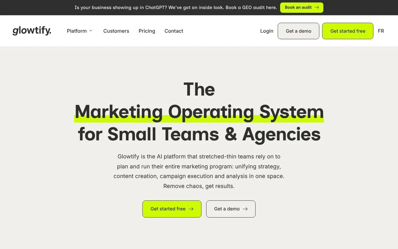 Screenshot of Glowtify website