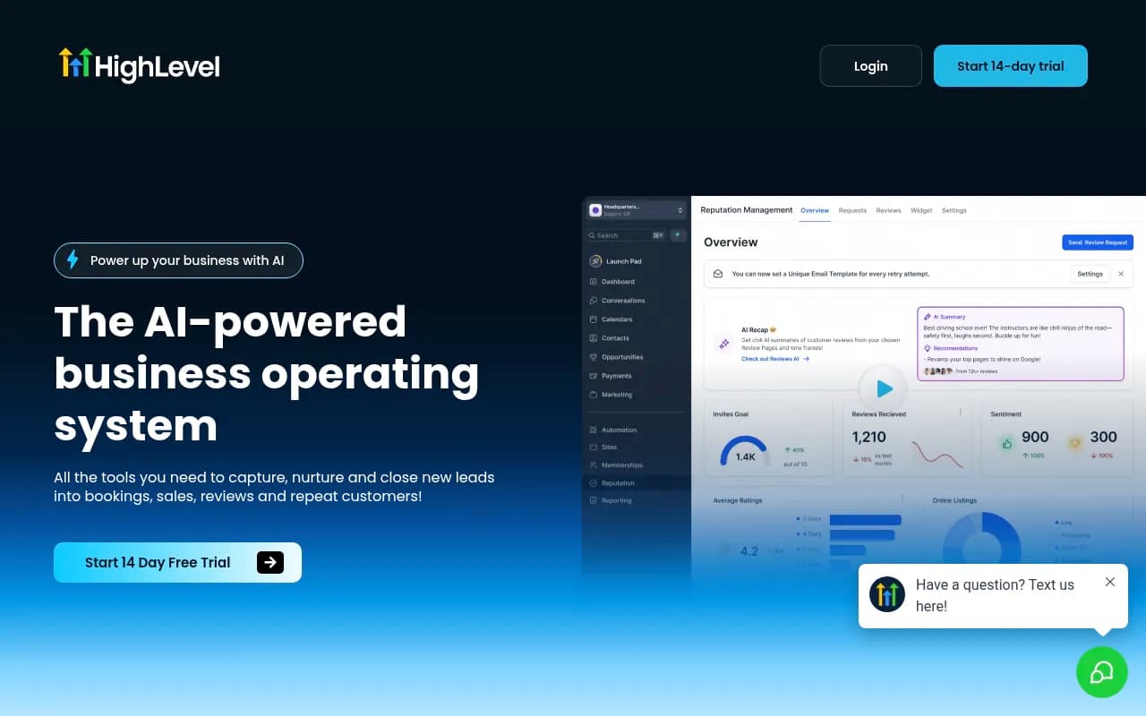 Screenshot of GoHighLevel website