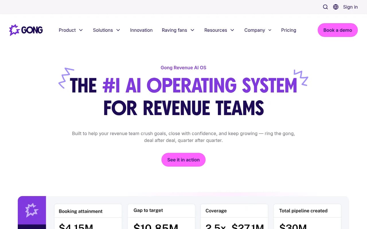 Screenshot of Gong website