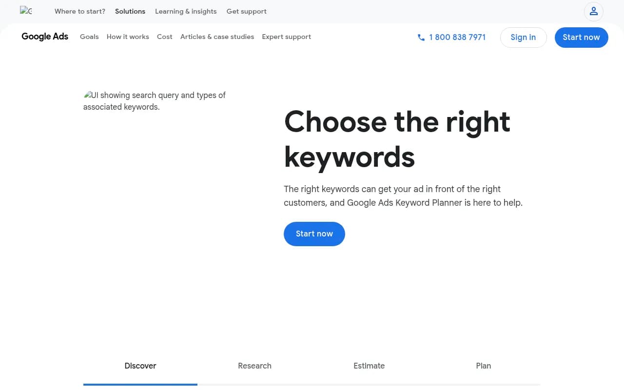 Screenshot of Google Keyword Planner website