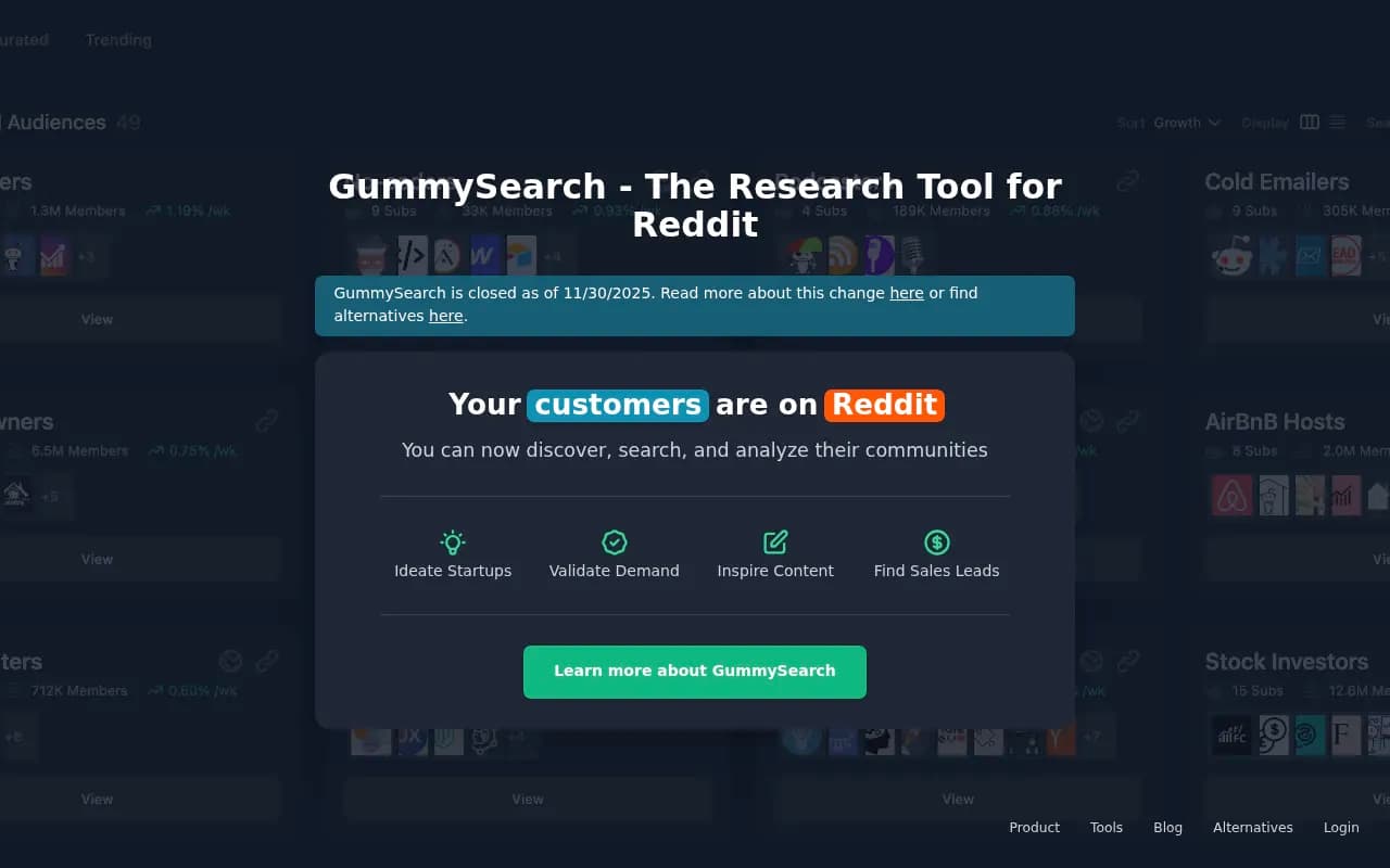 Screenshot of GummySearch website