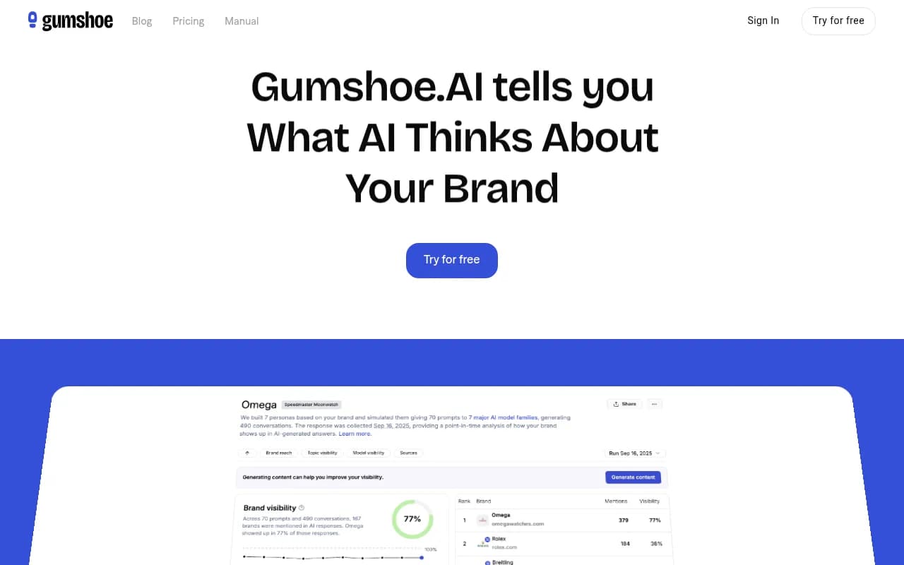 Screenshot of Gumshoe AI website