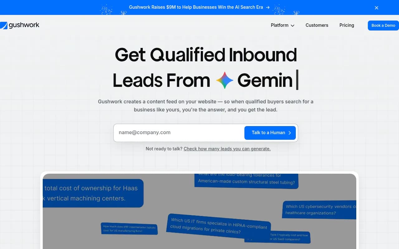 Screenshot of Gushwork website