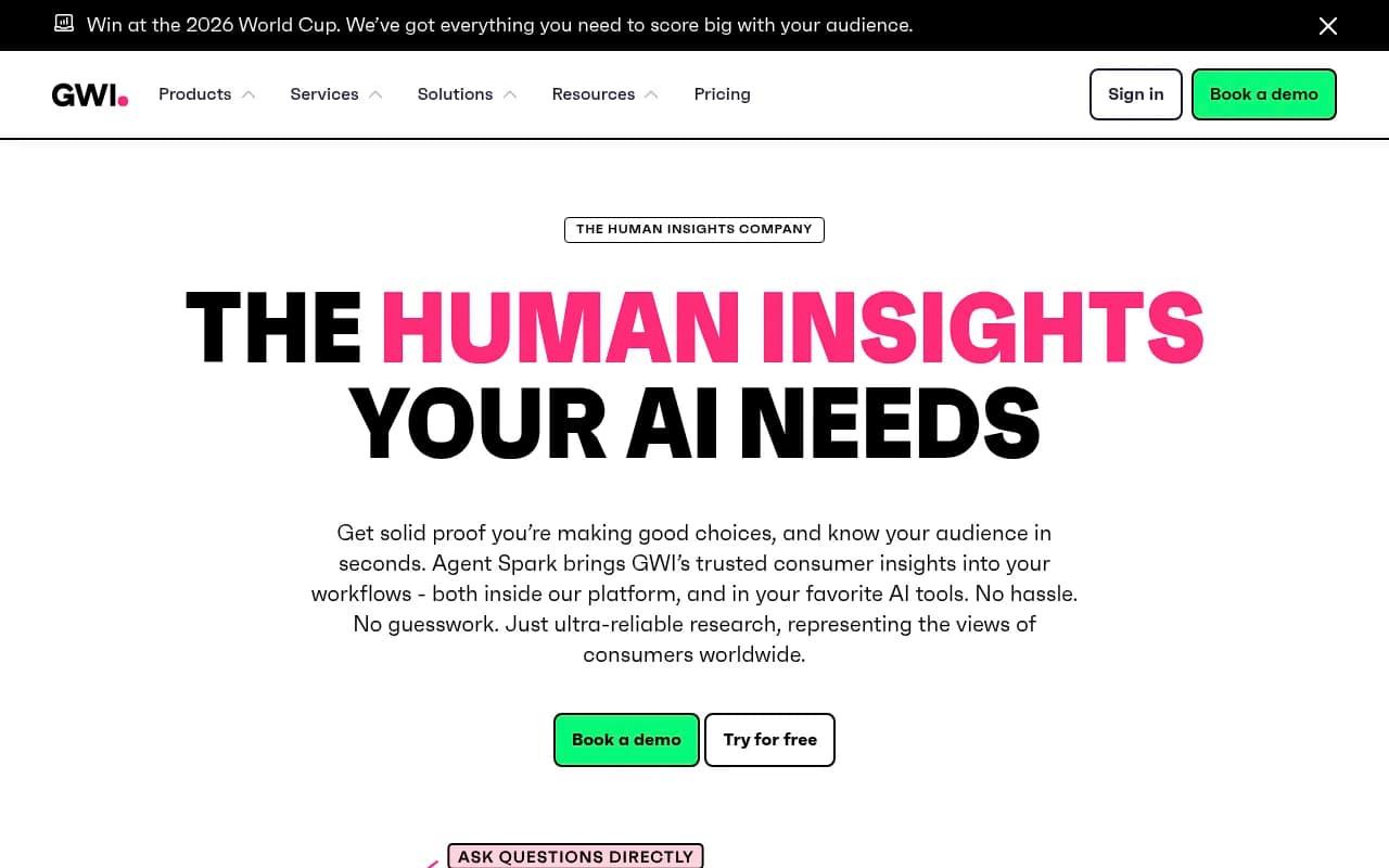 Screenshot of GWI Spark website