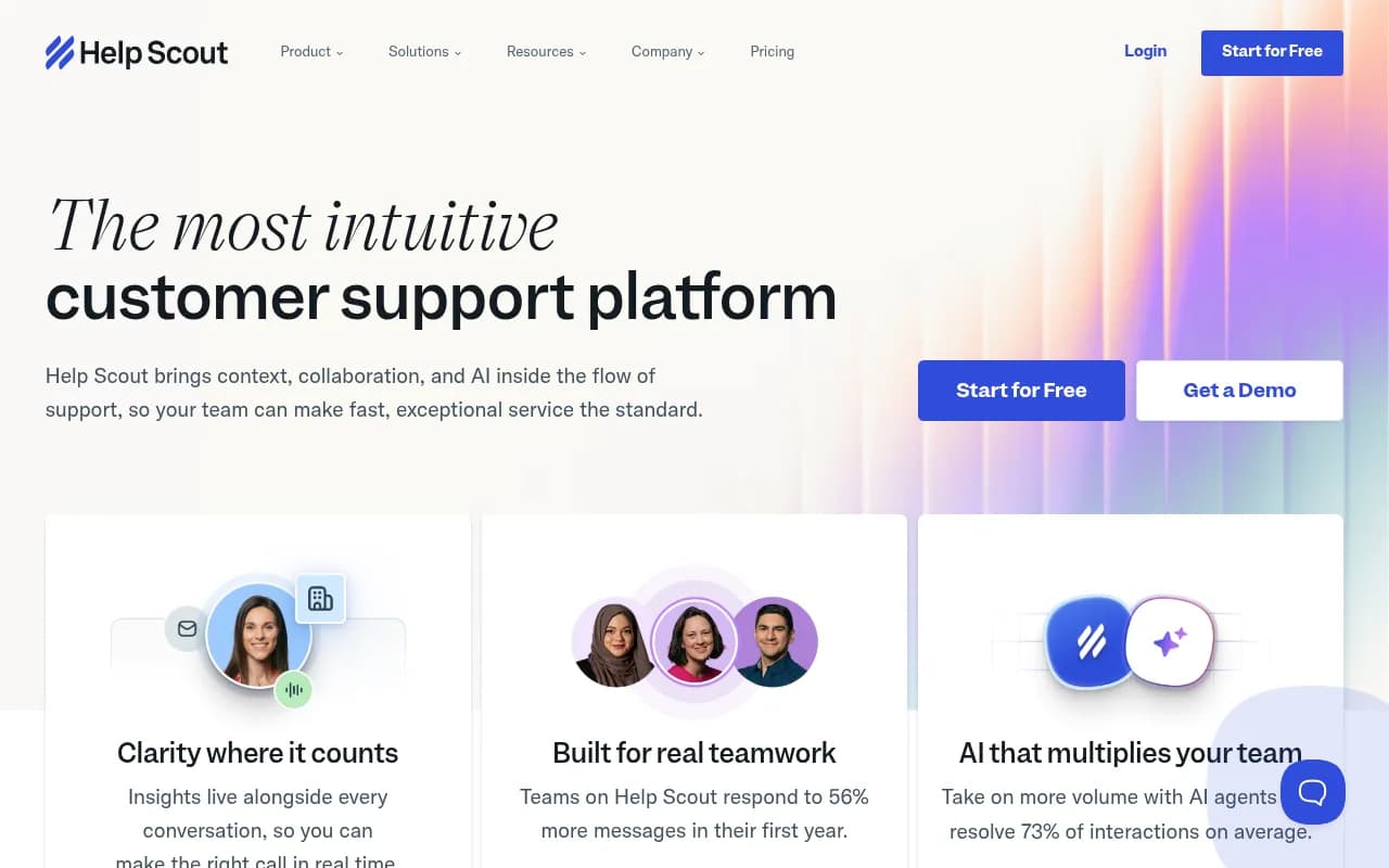 Screenshot of Help Scout website