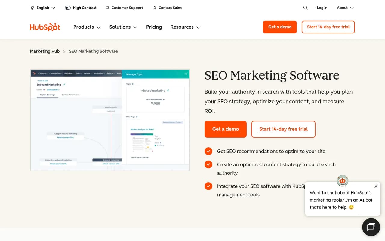Screenshot of HubSpot SEO website