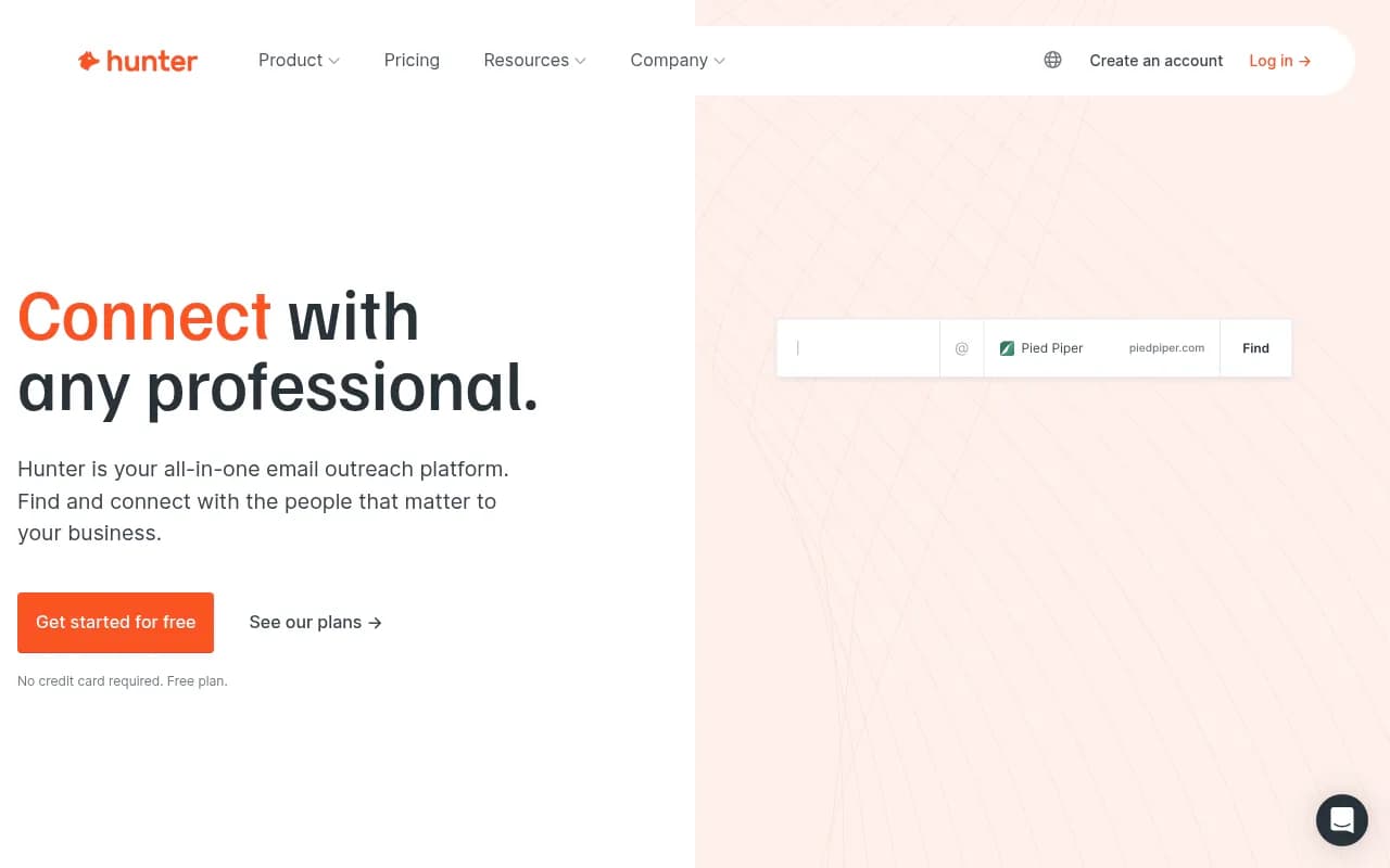Screenshot of Hunter.io website