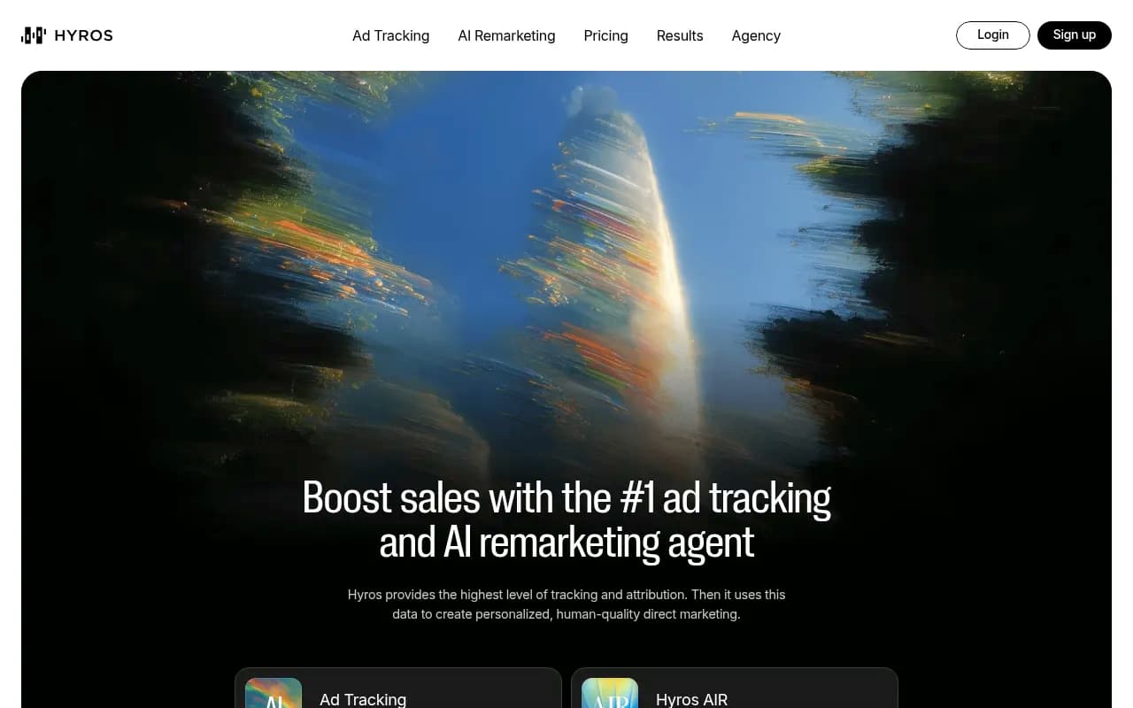 Screenshot of Hyros website