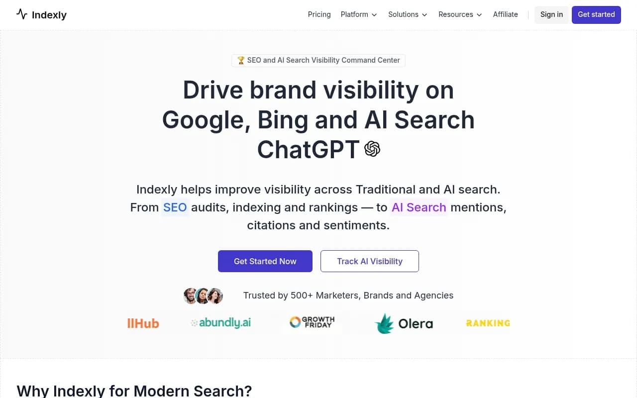 Screenshot of Indexly website