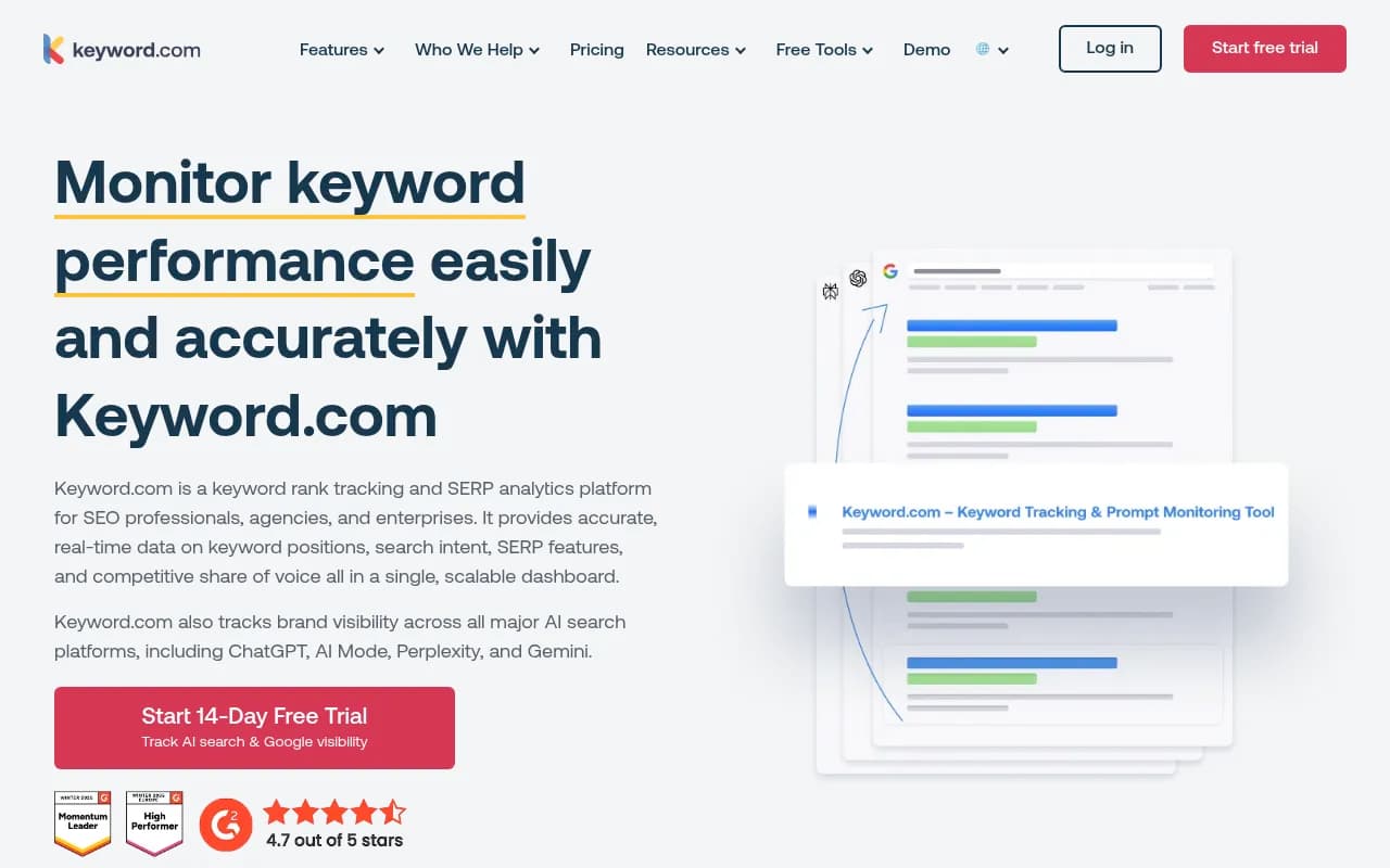 Screenshot of Keyword.com website