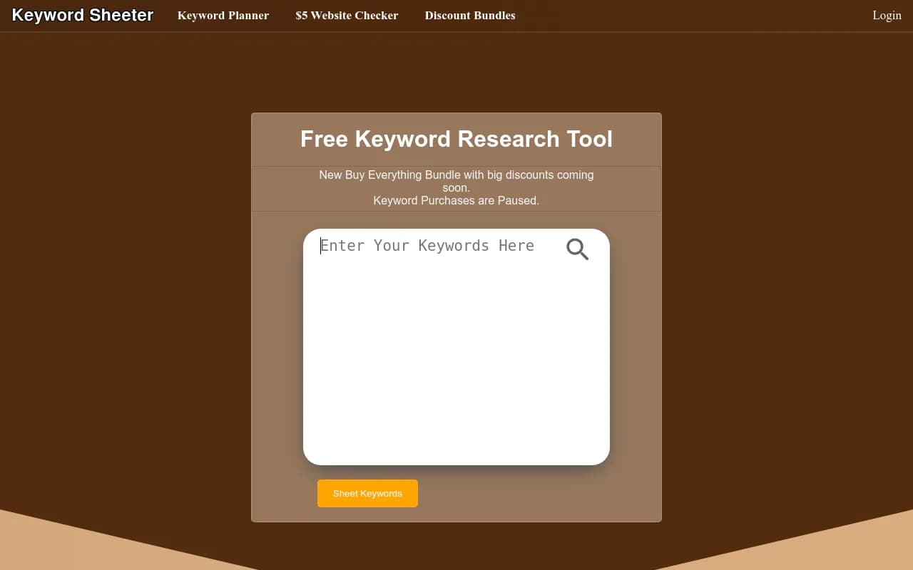 Screenshot of Keyword Sheeter website