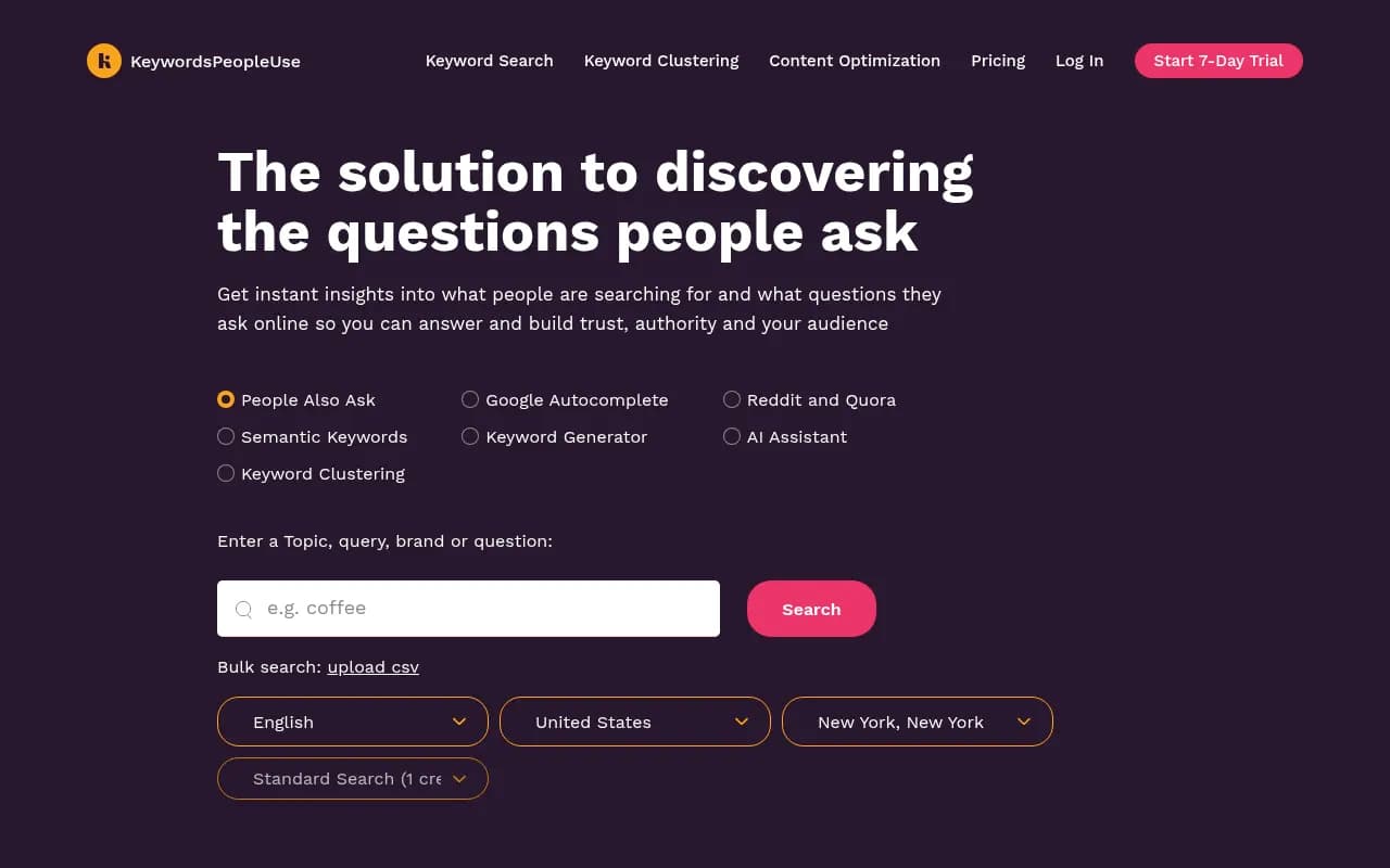 Screenshot of KeywordsPeopleUse website