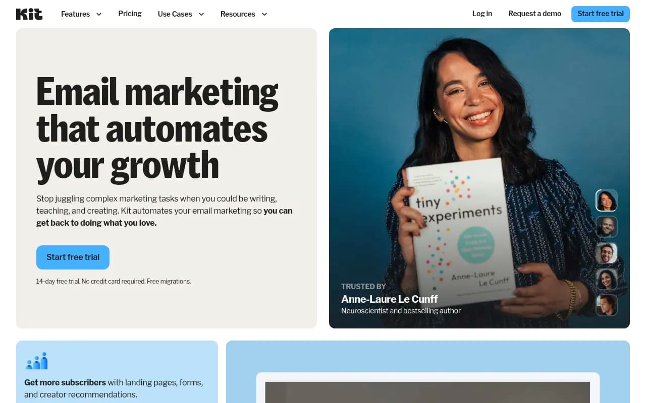 Screenshot of Kit (formerly ConvertKit) website
