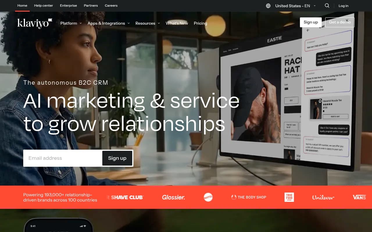 Screenshot of Klaviyo website