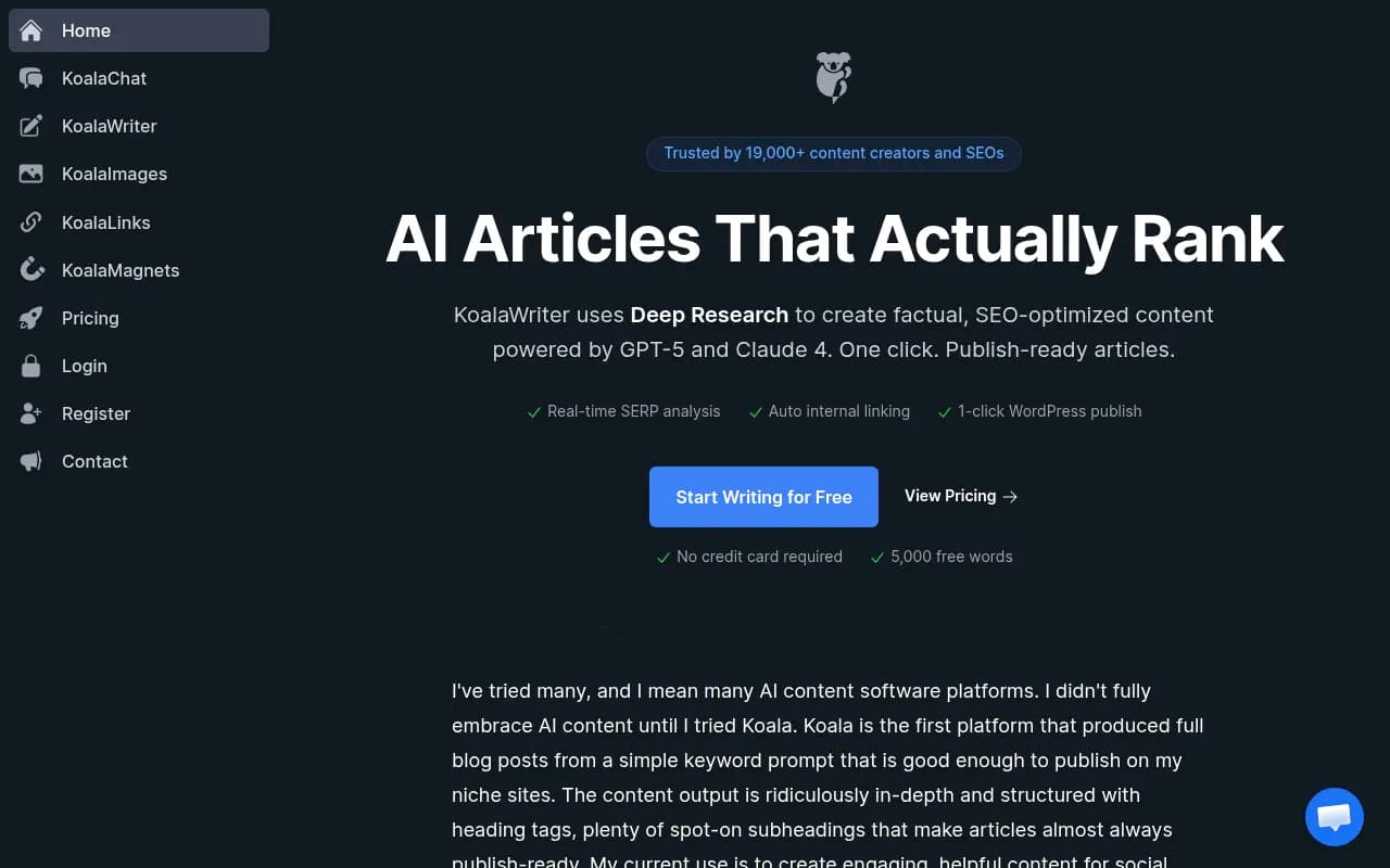 Screenshot of Koala AI website