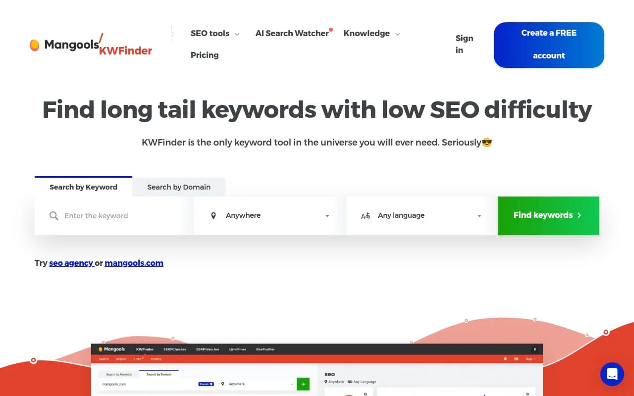 Screenshot of KWFinder website