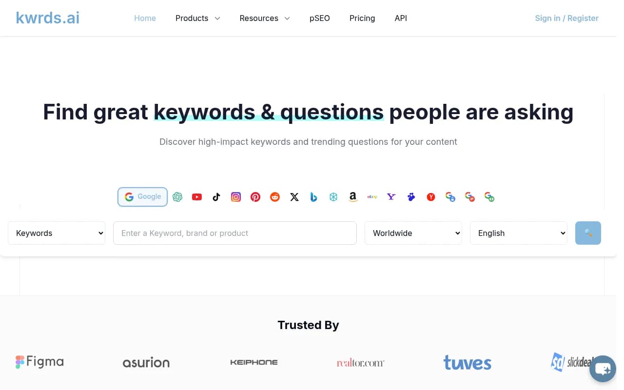 Screenshot of kwrds.ai website