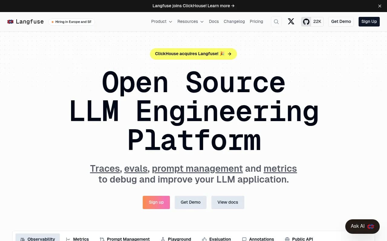 Screenshot of Langfuse website