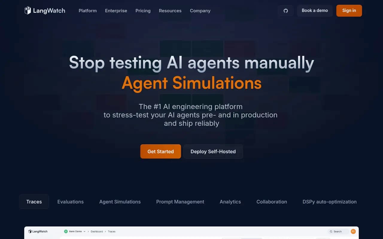 Screenshot of LangWatch website