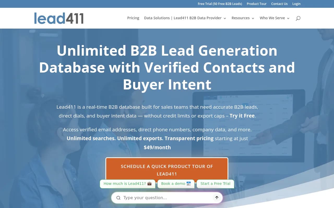 Screenshot of Lead411 website